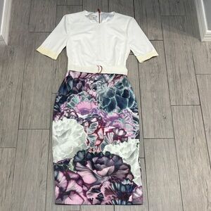 Ted Baker White and Purple Floral Pencil Skirt